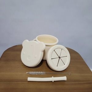 Silicone Training Cup With Straw & Snack Lid (Beige)